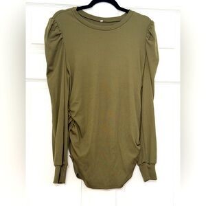 Maternity Ribbed Ruched Hunter Green Long Sleeve Top Size Large